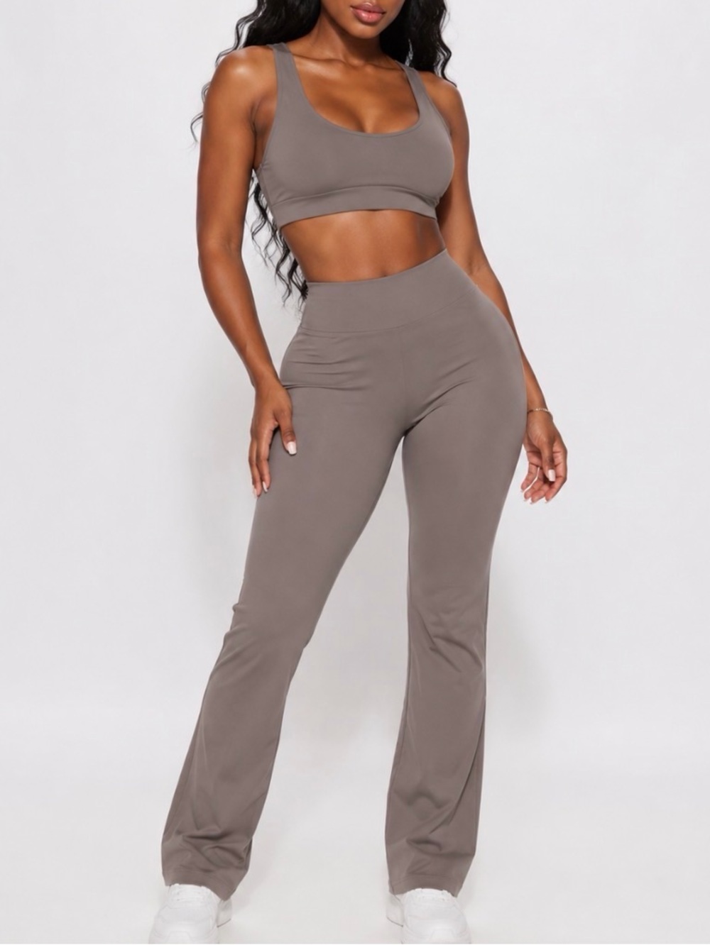 Taupe two piece active wear pants set